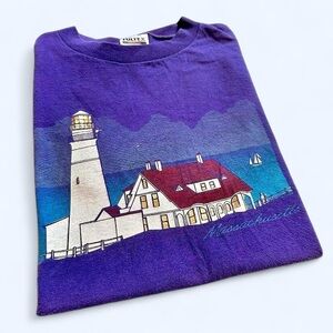 Vintage 1990 Purple Massachusetts Lighthouse Graphic Tee L